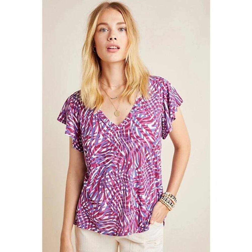 Anthropologie T.La Wayfaring Tee Purple Zebra Size M NWT